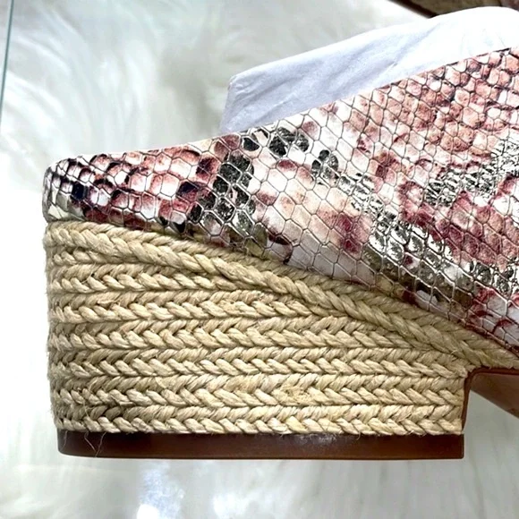 NWT corso como leather platinum pink snake slip on mules espadrille heel 6.5 - Picture 5 of 16